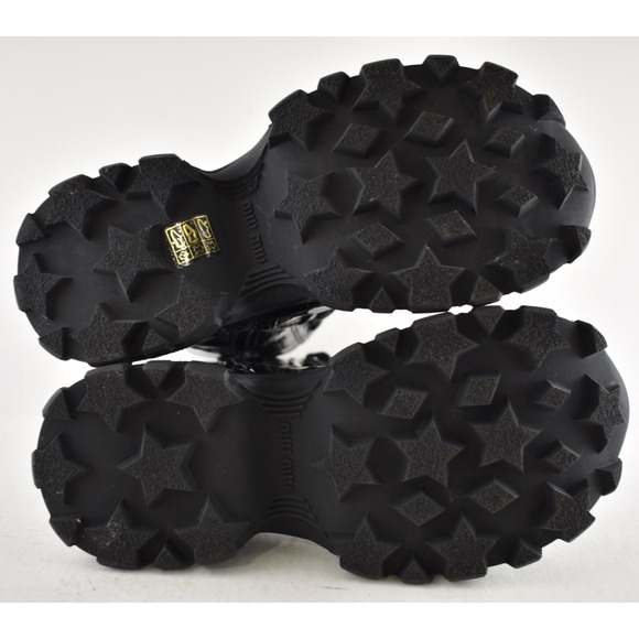 Miu Miu Naplak Tech Black Patent Leather Platform Lace Up Combat Moto Boot 36.5 - Picture 15 of 15